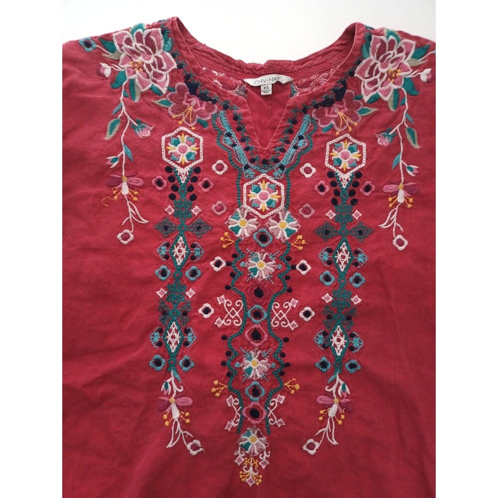 John Mark Embroidered Linen Floral‎ XS Boho Embroidered Wearable Art